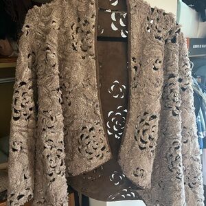 Fur and leather laser cut Open-Front Sweater